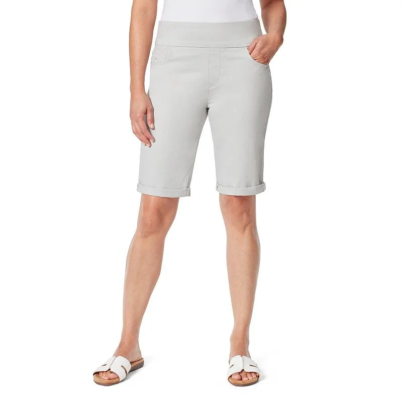 Gloria Vanderbilt Women's Amanda Pull-On Bermuda Shorts 16 Petite Dove Grey