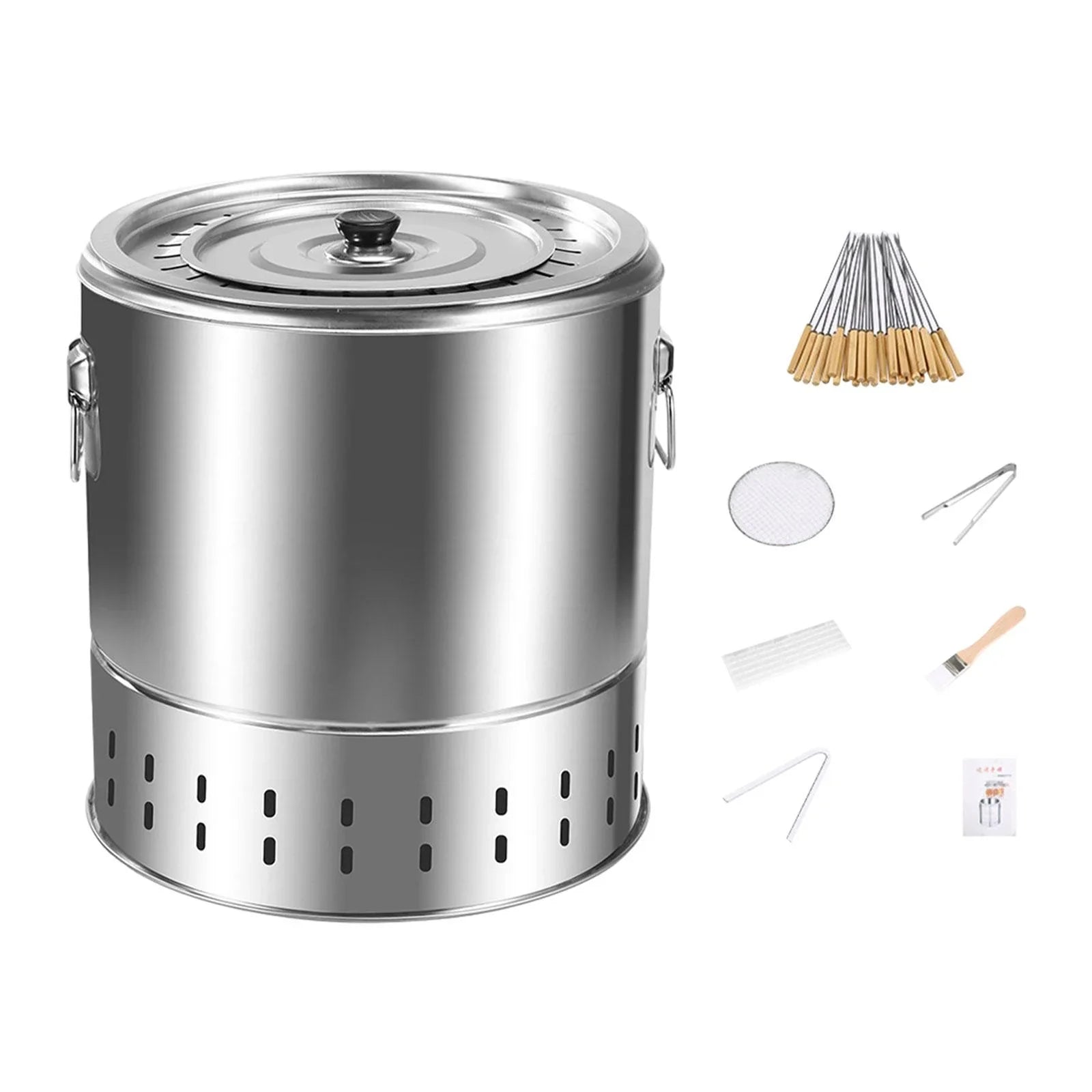 Barbecue Grill Bucket Grill Furnace Large Cooking Space Smokeless Stainless Steel for Beach Garden Tailgate Parties