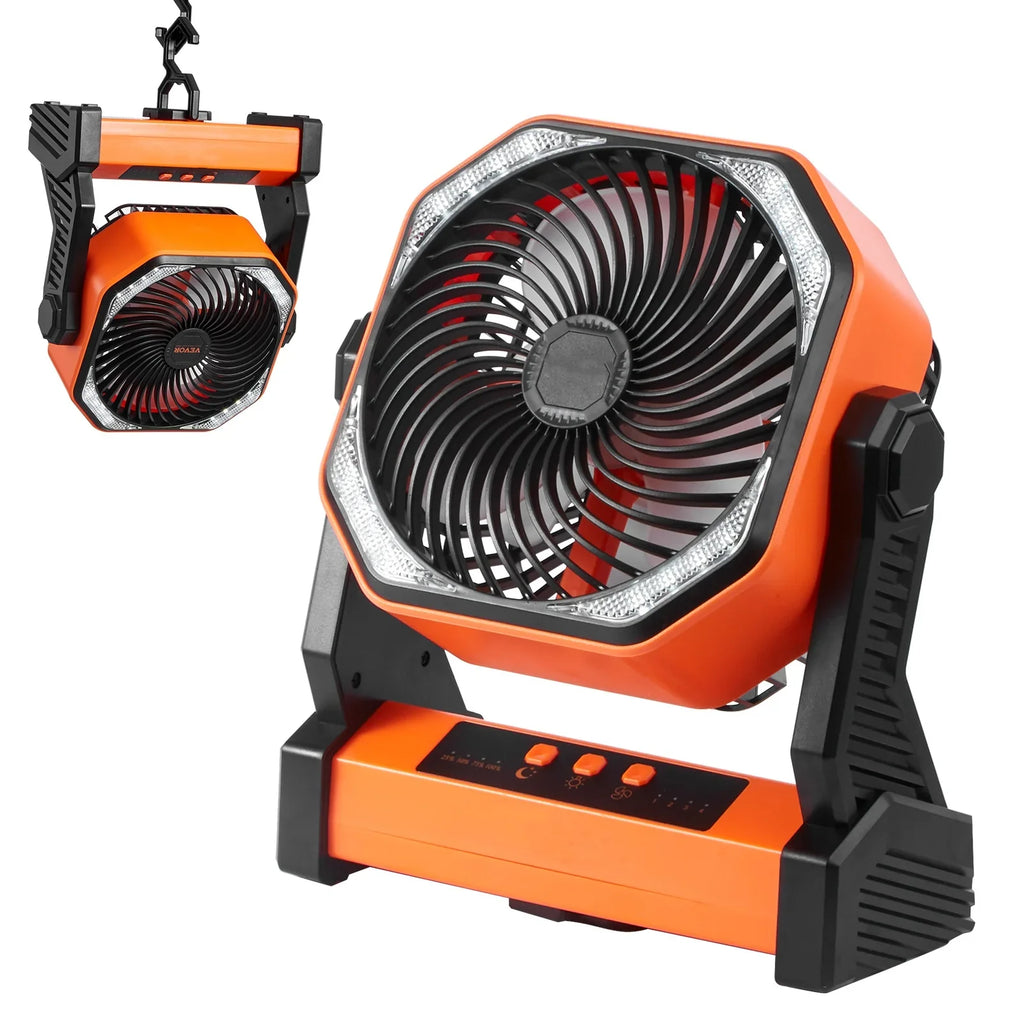SKYSHALO 8 inch Portable Fan Rechargeable with LED Lantern 4 Speeds Adjustable