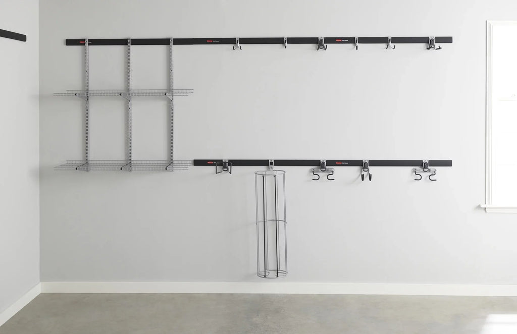 Rubbermaid Fast Track Garage 9-Piece Steel Wire Shelf Starter Kit, Track Storage System