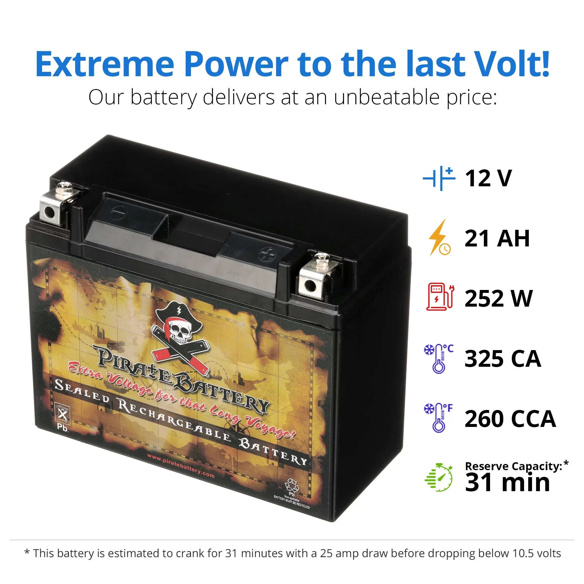 Pirate Battery Y50-N18L-A3 (50-N18L-A3 12 Volt,20 Ah, 260 CCA) Power Sports Battery replaces Gtx18l-bs M6250h 44006