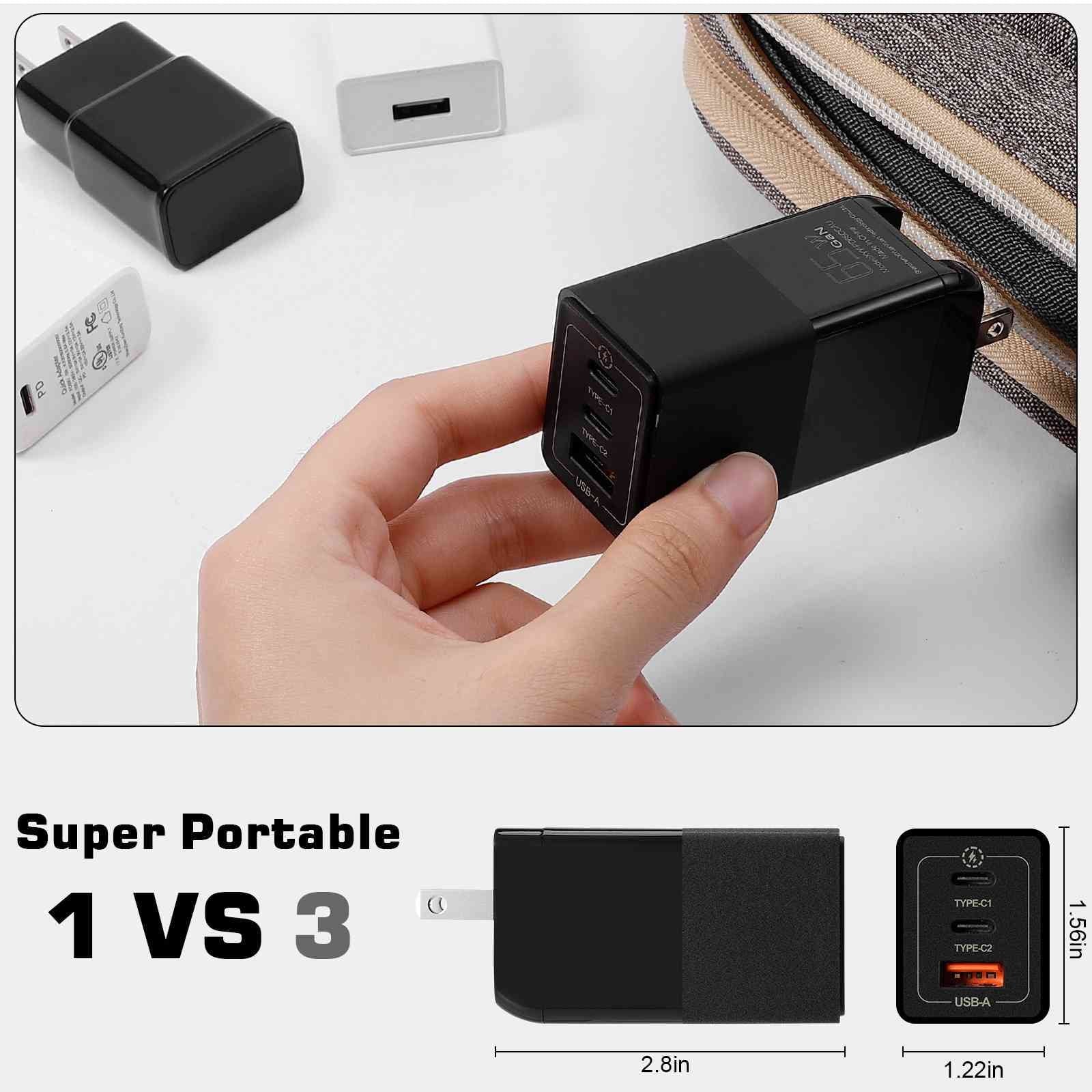 UrbanX 65W Fast Travel Charger with 3 Ports - USB & Dual USB-C - High-Speed Charging Fitting with Coolpad Cool S1, iPhone, Samsung Galaxy, Google Pixel, MacBook, Steam Deck, Laptops & Phones
