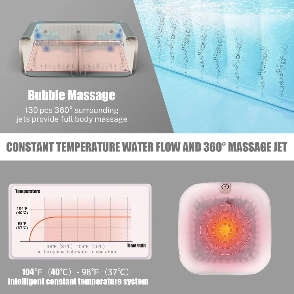 73''Inflatable Hot Tub, Outdoor Hot Tub for 6 Person Indoor Home Spa with Hidden Machine, 130 Massage Jets, Lockable Shield Storage Bag, Mat, Max 104℉, 910L Capacity
