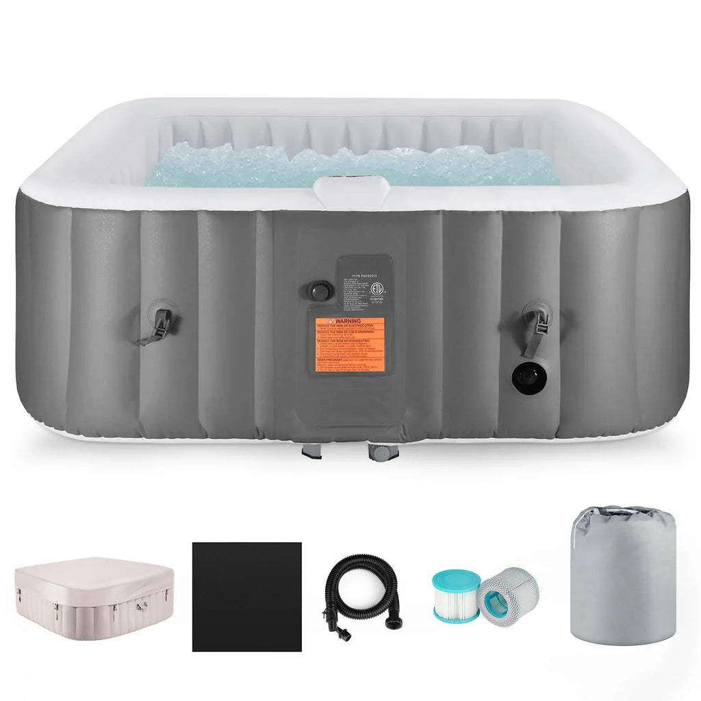 73''Inflatable Hot Tub, Outdoor Hot Tub for 6 Person Indoor Home Spa with Hidden Machine, 130 Massage Jets, Lockable Shield Storage Bag, Mat, Max 104℉, 910L Capacity
