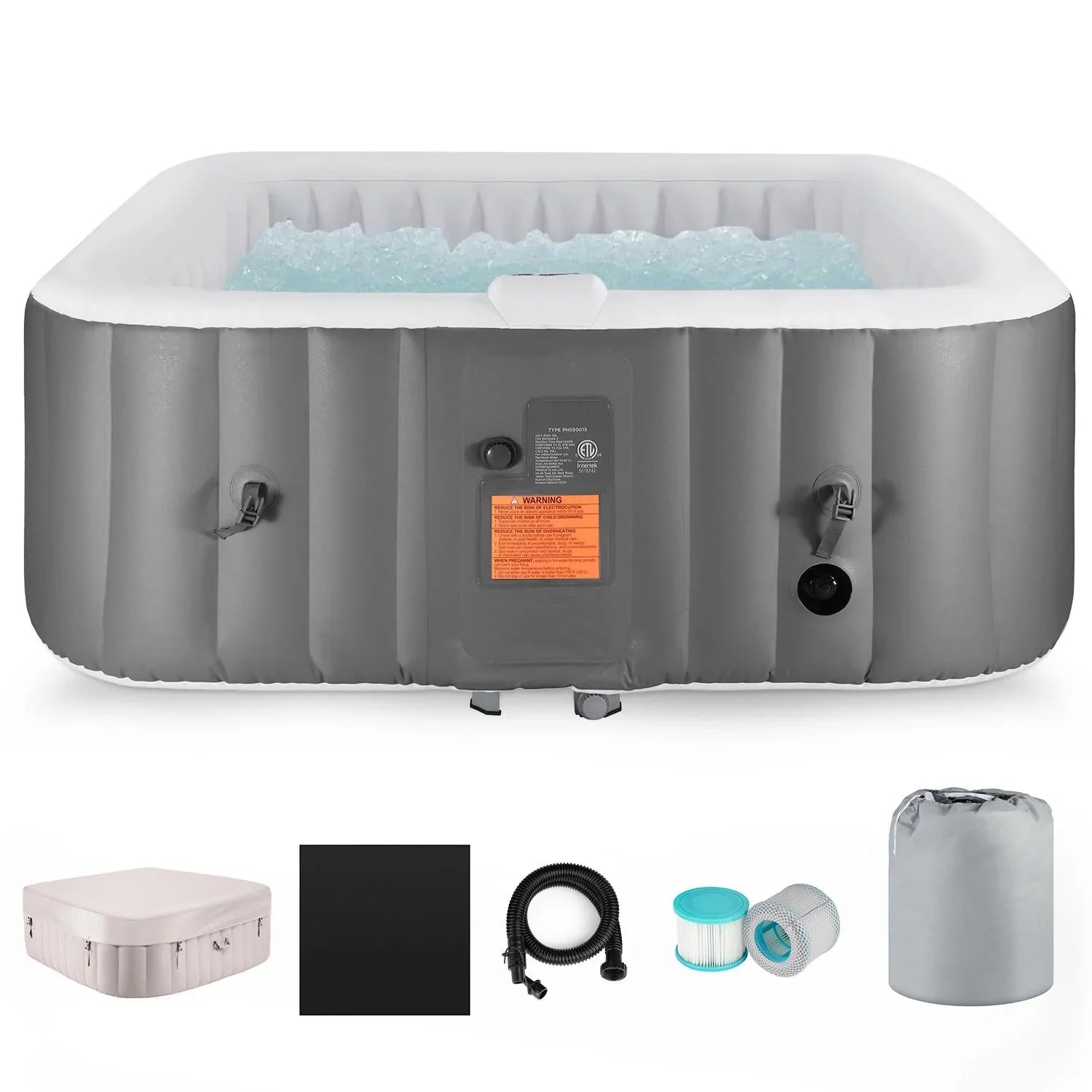 73''Inflatable Hot Tub, Outdoor Hot Tub for 6 Person Indoor Home Spa with Hidden Machine, 130 Massage Jets, Lockable Shield Storage Bag, Mat, Max 104℉, 910L Capacity