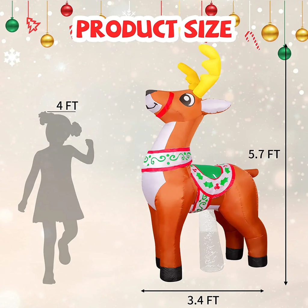 GOOSH Christmas Inflatables 5.7 FT Reindeer Christmas Inflatable, Reindeer Inflatables Outdoor Decorations Reindeer Blow Up with LED Lights, Christmas Inflatable Decorations Clearance for Xmas/Holiday