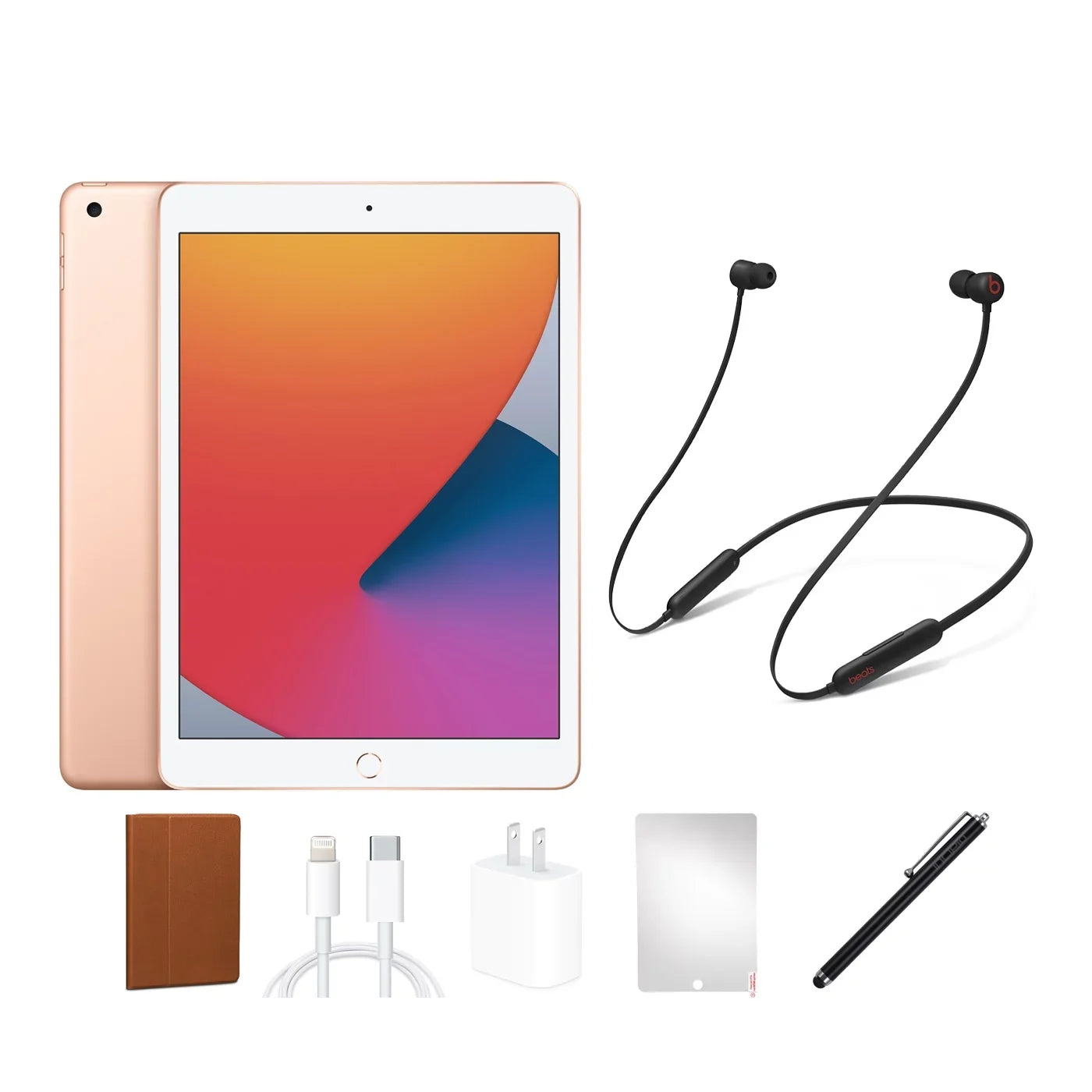 Refurbished Apple iPad 8 (8th Gen, 2020) 32GB, Gold, Wi-Fi only, Beats Bundle. BUNDLE INCLUDES: iPad Beats Flex Headphones, Case, Screen Protector, stylus pen, charging accessories.