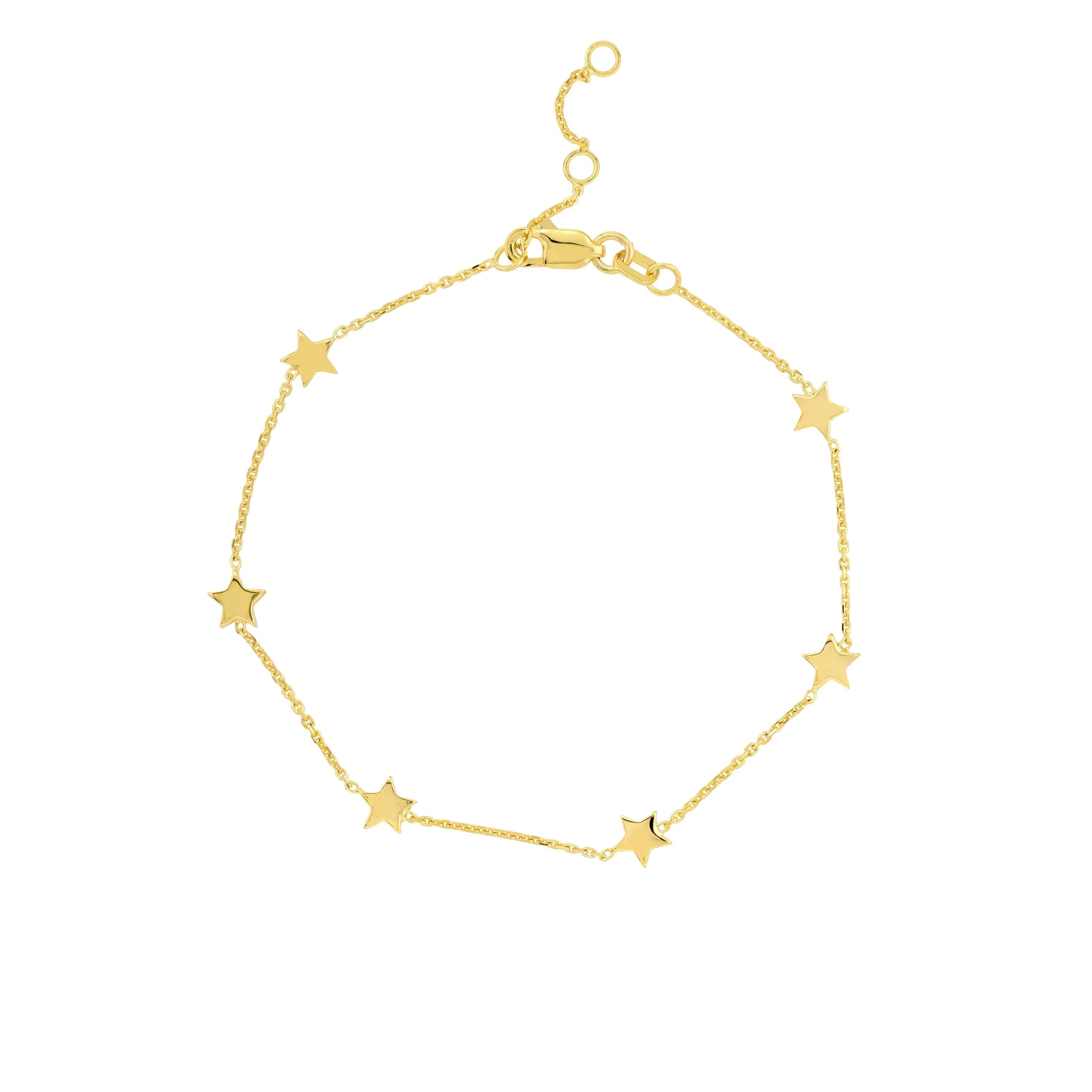14K Yellow Gold 7.25" Adj. 6 Star Stationed Bracelet - Women