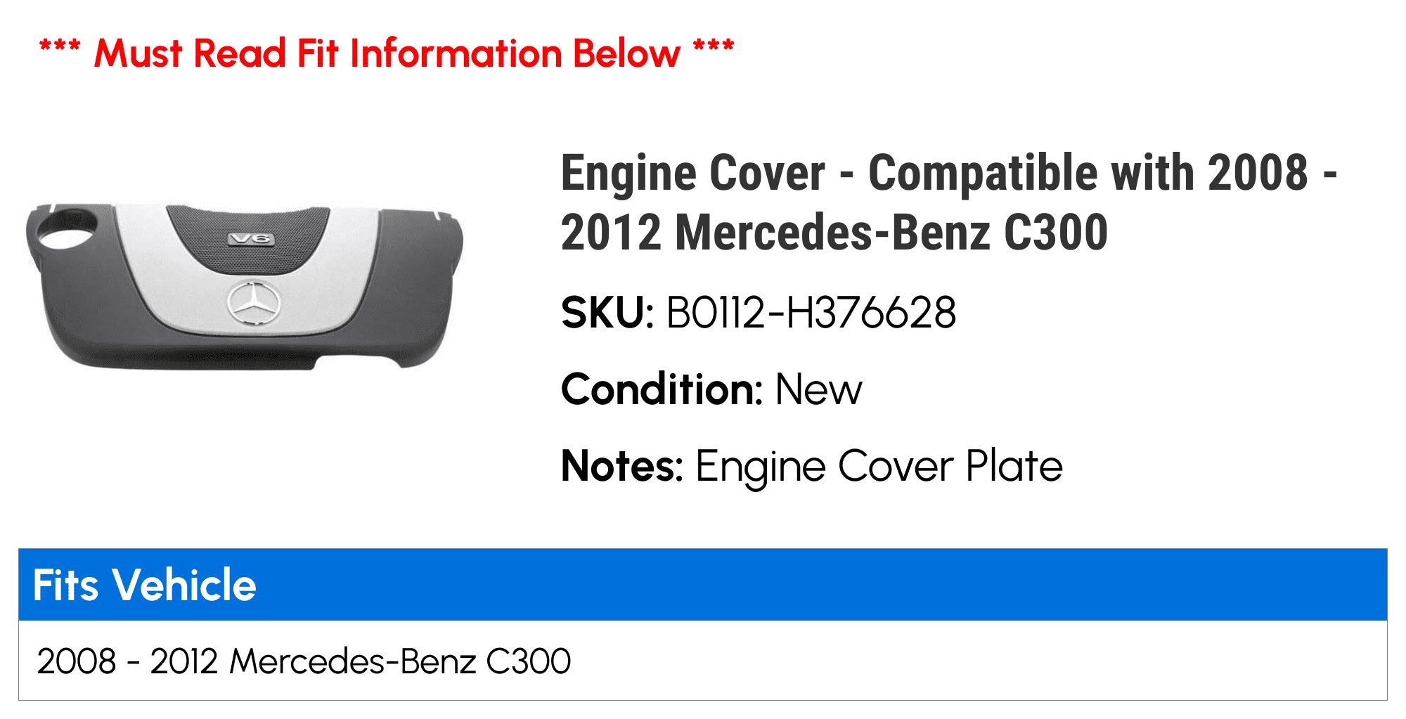 Engine Coating - Suitable with 2008 - 2012 Mercedes-Benz C300 2009 2010 2011