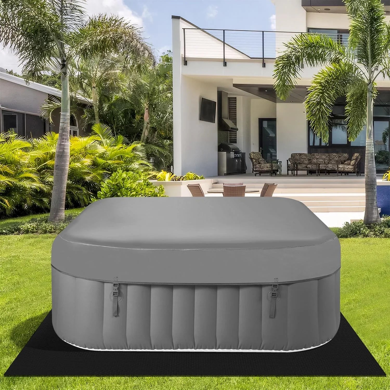 73''Inflatable Hot Tub, Outdoor Hot Tub for 6 Person Indoor Home Spa with Hidden Machine, 130 Massage Jets, Lockable Shield Storage Bag, Mat, Max 104℉, 910L Capacity