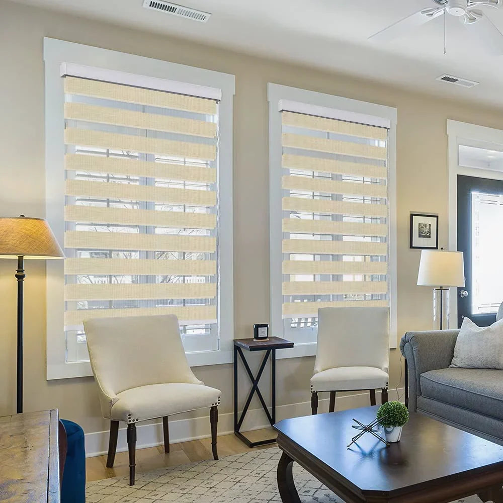 LUCKUP Zebra Blinds for Windows, Dual Layer Roller Sheer Shades Blinds for Day and Night, Light Control Window Treatments Shades with Valance Protection 29" W x 72" L, Striped Beige
