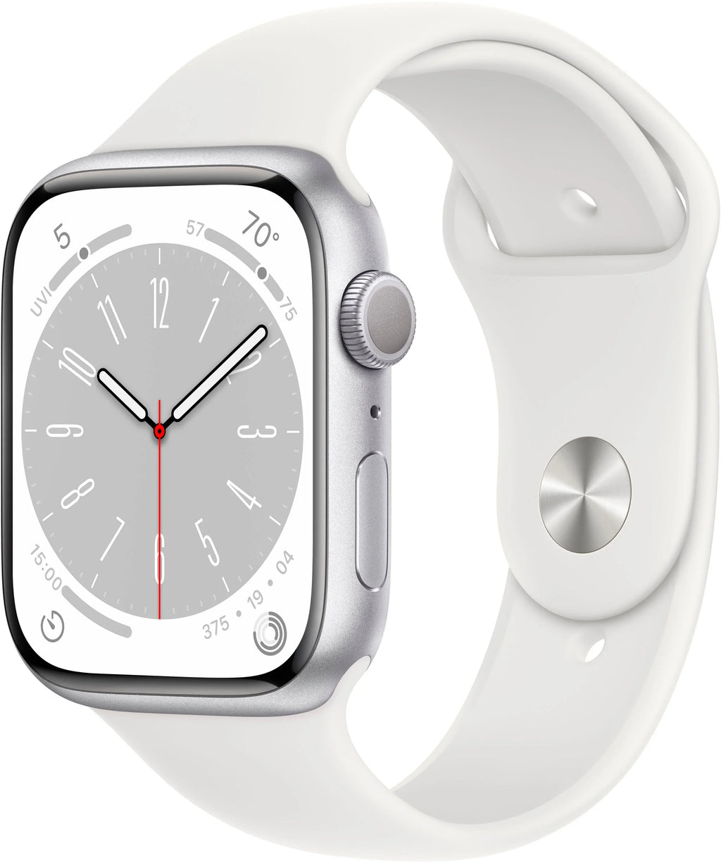 Restored Apple Watch Gen 8 Series 8 45mm Silver Aluminum - White Sport Band MP6P3LL/A (Refurbished)