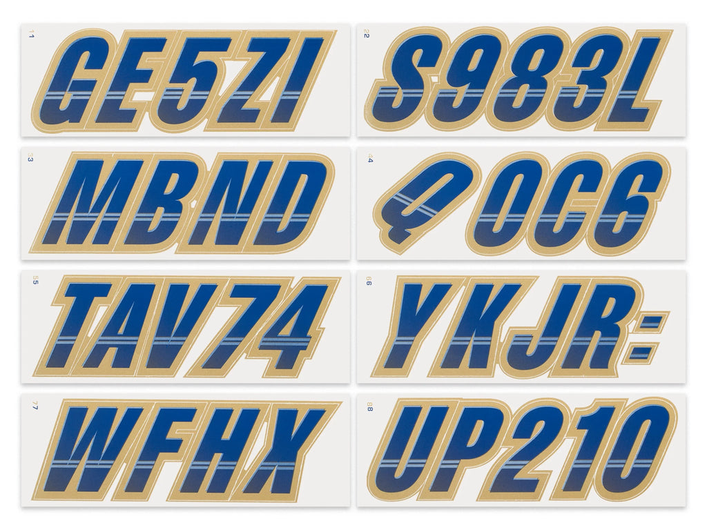 STIFFIE Techtron Navy/Gold 3" Alpha-Numeric Identification Custom Kit Registration Numbers & Letters Marine Stickers Decals for Vessel & Personal Watercraft PWC