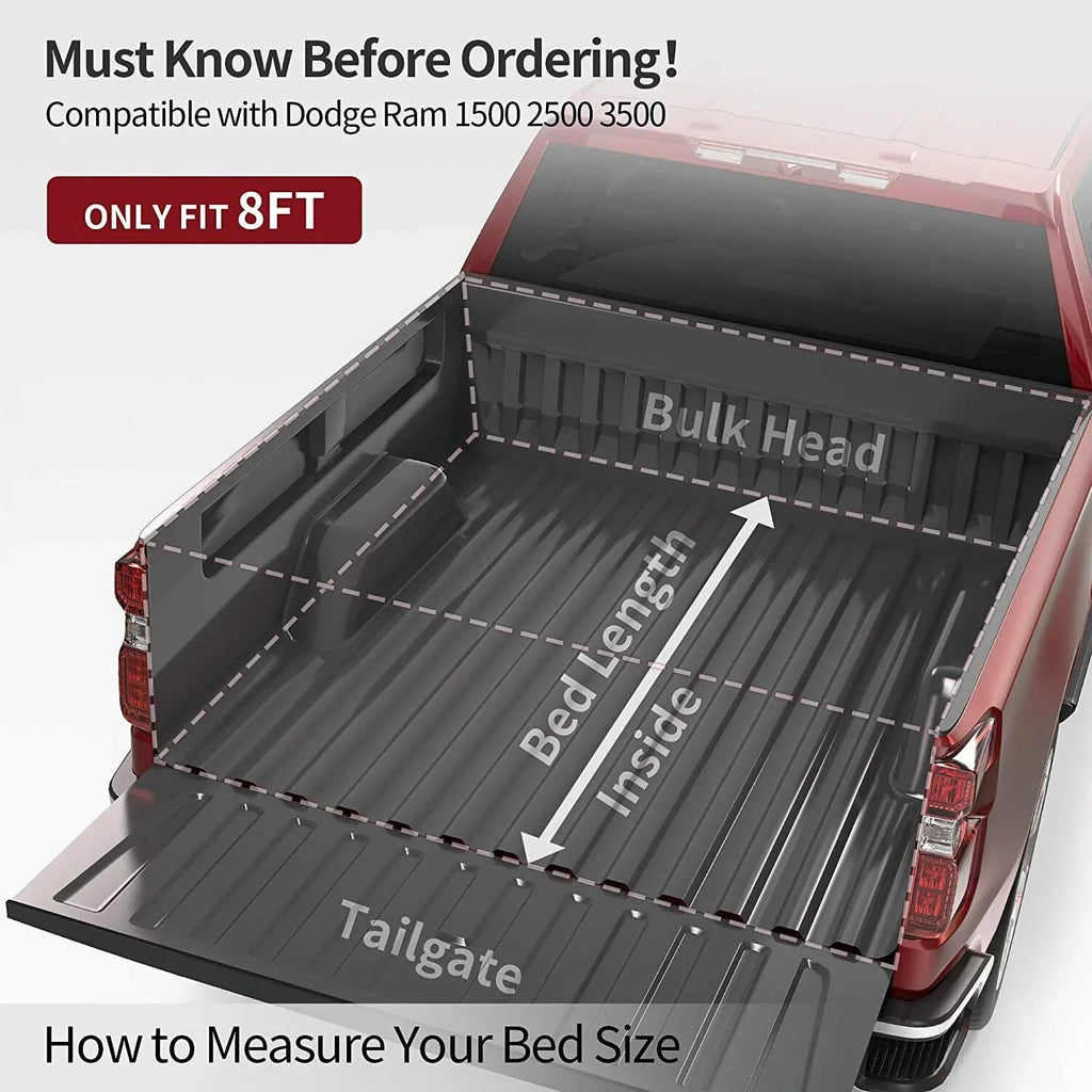 Ledkingdomus 8 Ft Soft Quad Fold Truck Bed Tonneau Coating for 02-23 Dodge Ram 1500 /Ram 2500 3500