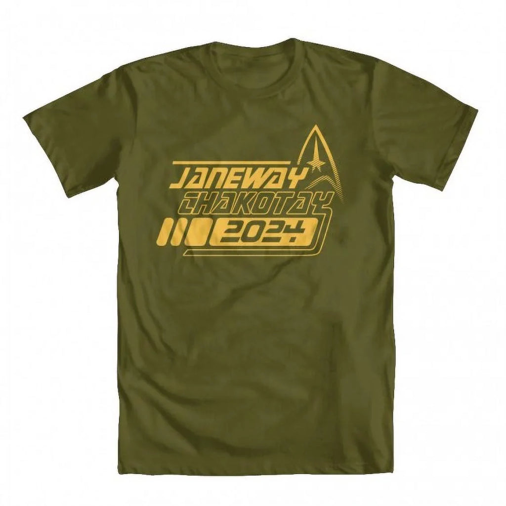 GEEK TEEZ Janeway Chakotay 2024 Original Artwork Inspired by Star Trek Men's T-shirt Military Green Small