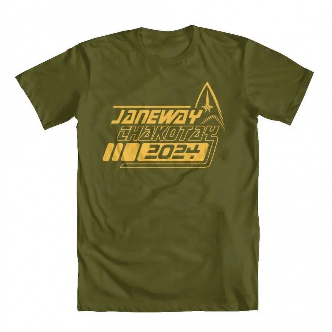 GEEK TEEZ Janeway Chakotay 2024 Original Artwork Inspired by Star Trek Men's T-shirt Military Green Small