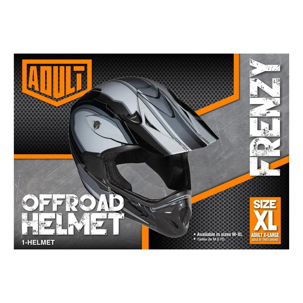 FRENZY Adult MX Helmet, DOT Approved, Black-Grey, XL