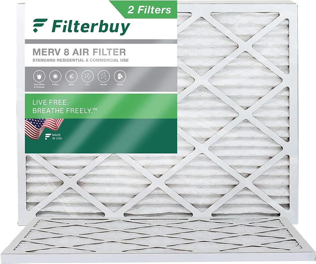 Filterbuy 20x21x1 MERV 8 Pleated HVAC AC Furnace Air Filters (2-Pack)