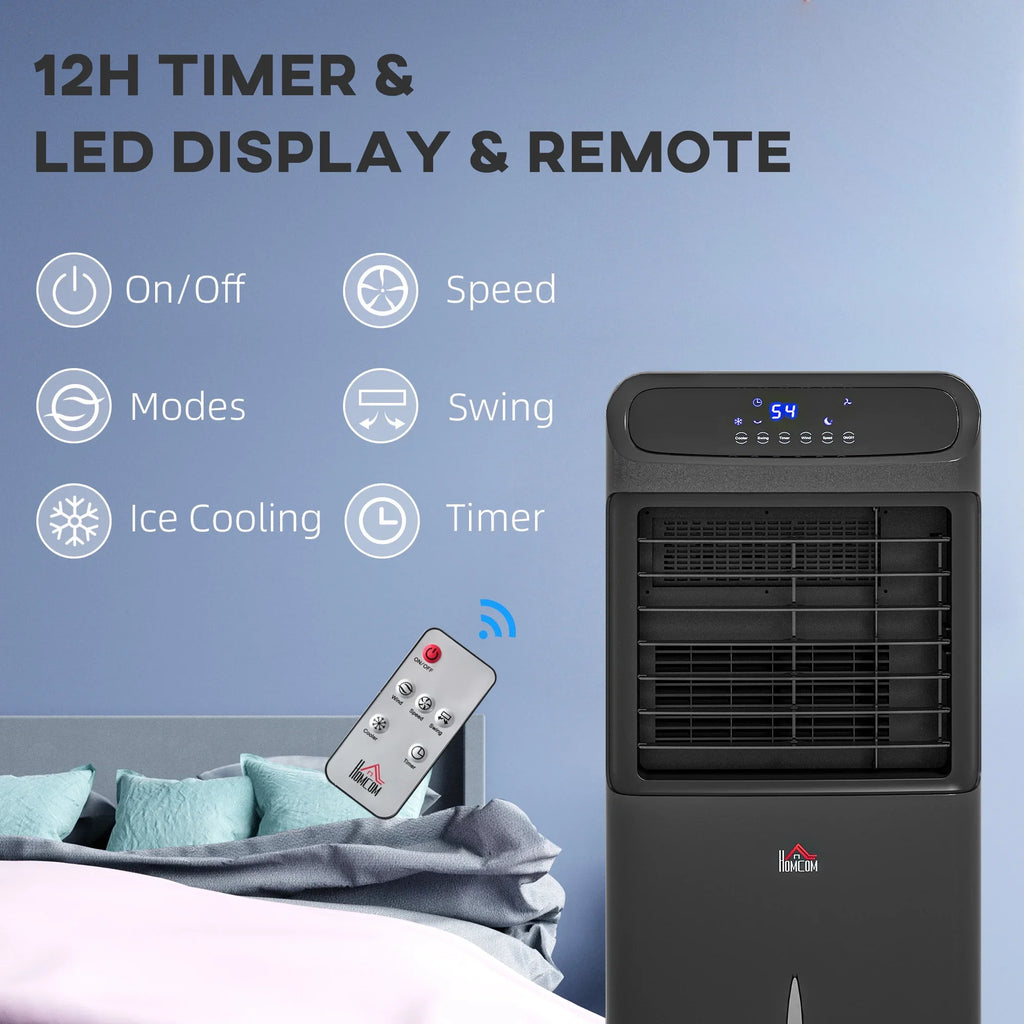 HOMCOM 3-In-1 Mobile Evaporative Air Cooler with Remote Oscillating Black