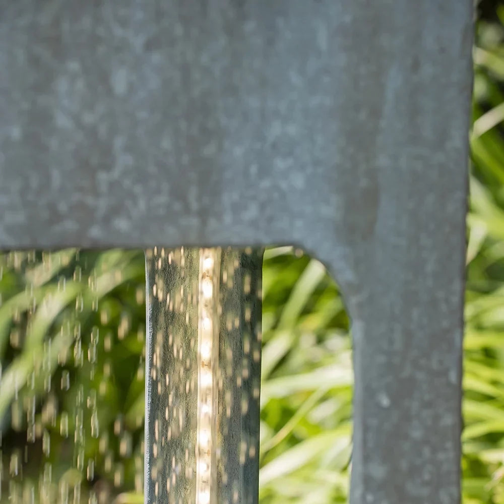CoSoTower 13X13X44" Tall Contemporary Sphere Outdoor Water Fountain, Cement/Concrete Outdoor Fountain, Antique Blue Raindrop Water Feature with Light for Garden, Lawn, Deck & Patio