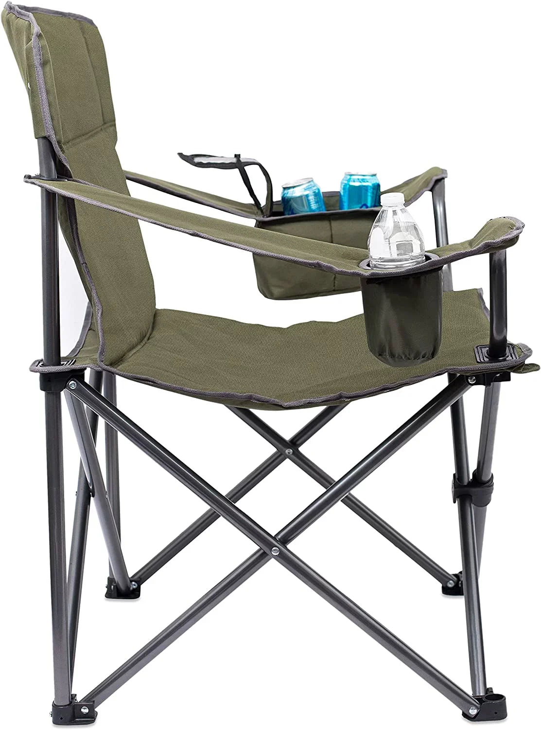 Internet's Best XL Padded Camping Folding Chair - Cooler Bag - Outdoor - Green - Sports - Insulated Cup Holder - Heavy Duty - Carrying Case - Beach - Extra Wide - Quad