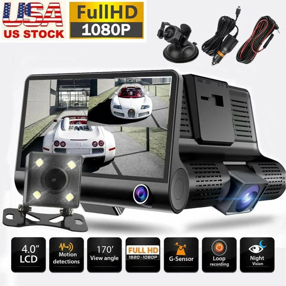 NIFFPD 4" 1080P FHD Dual Lens Car DVR 170° Front and Rear Camera Dashboard, Camera Recorder with G-Sensor