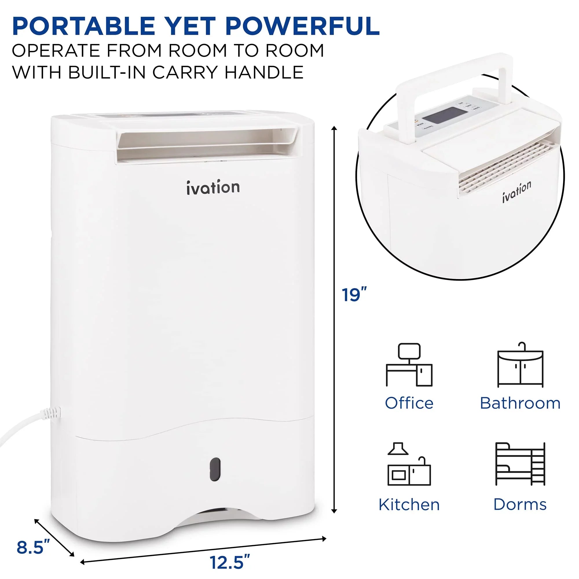Ivation 19 Pint, 410 Sq/Ft, Wifi Dehumidifier W/ Drain Hose & Smartphone Control