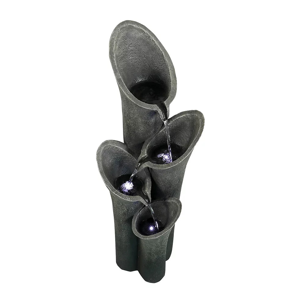 Outdoor Water Fountain with LED Lights 33.4" H Curved Cascading Indoor, Waterfall Garden Fountain with Built-in Quiet Pump Perfect Garden Water Feature, Patio Fountain