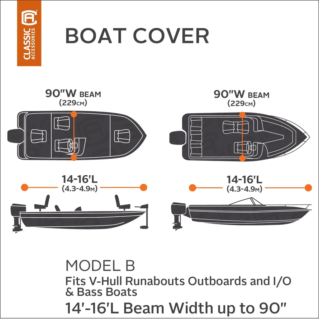 Classic Accessories Stellex™ All Seasons Ship Protection Fits Ship 14' - 16' L x 90" W, Trailerable Watercraft Wrap with Polyester Impervious Fabric, Model B