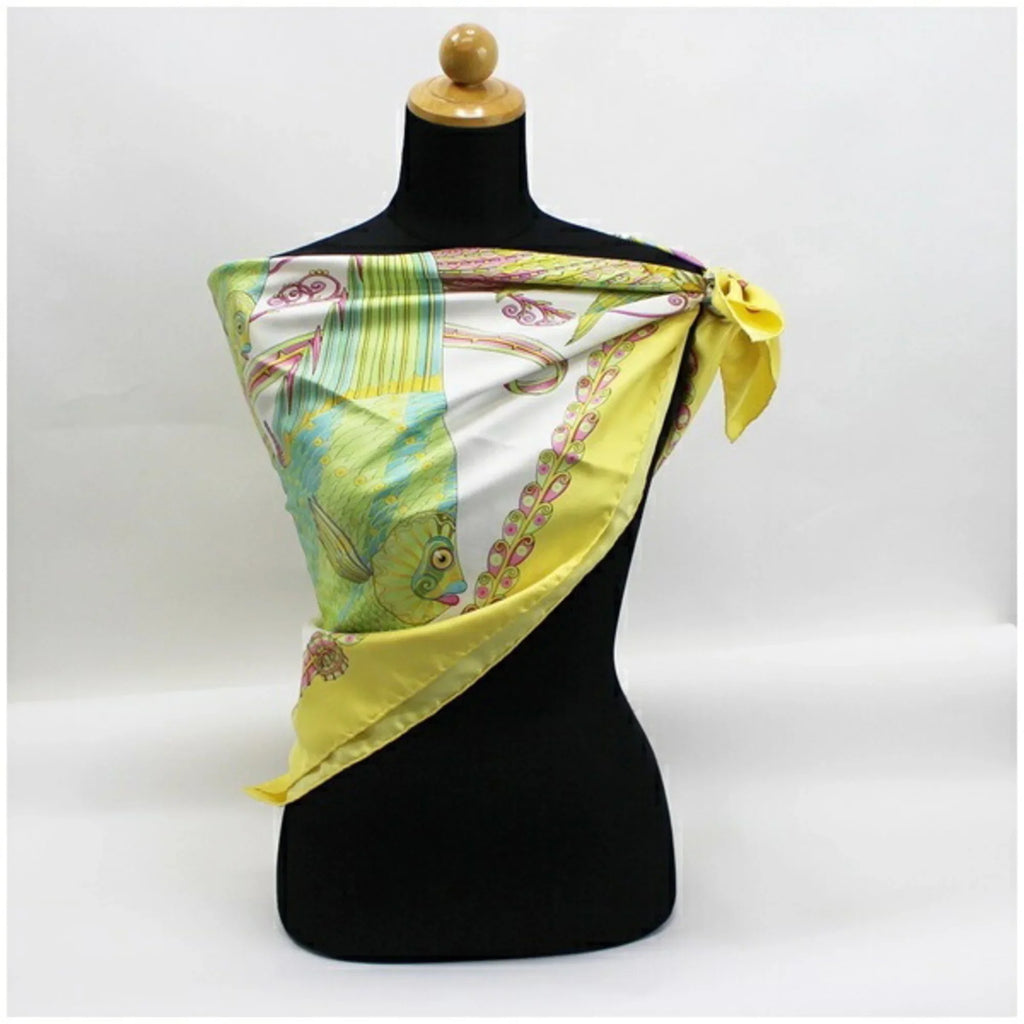 Pre-Owned Salvatore Ferragamo silk scarf tropical fish white x yellow SALVATORE FERRAGAMO ladies (Good)