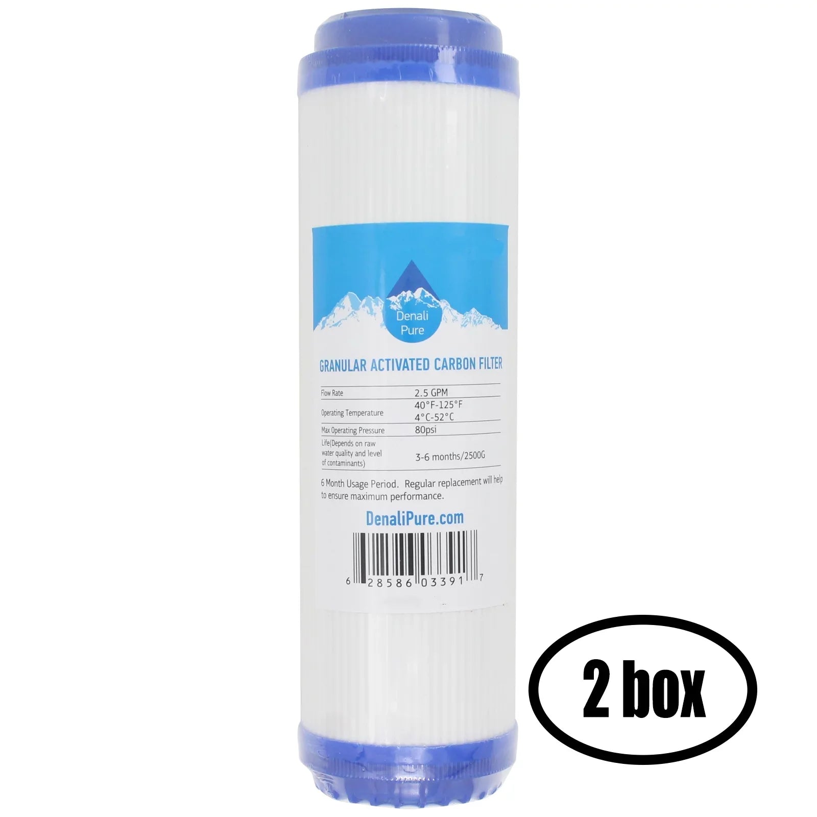 2 Boxes of Replacement for iSpring RCC1P Granular Activated Carbon Filter - Universal 10-inch Cartridge for iSpring 123Filter 5-stage 100GPD Reverse Osmosis Water Filter - Denali Pure Brand