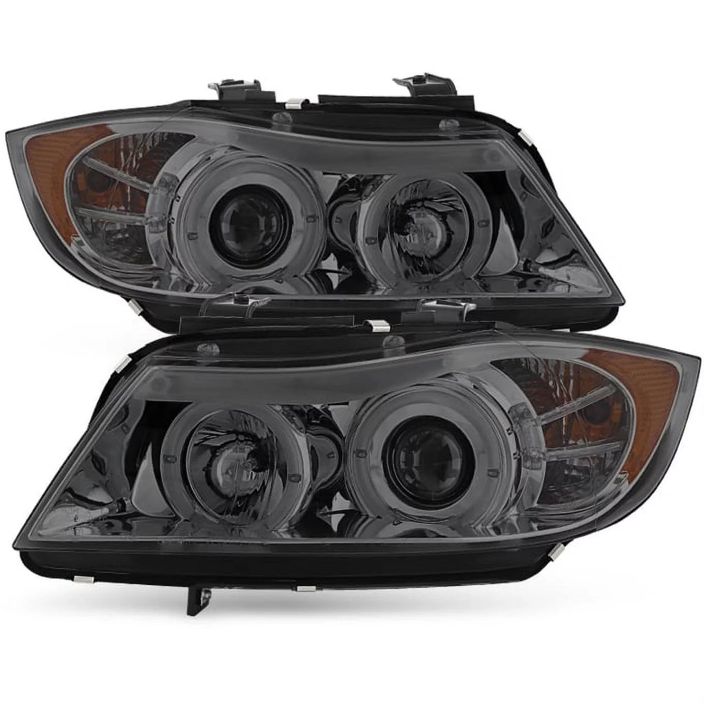 [Eye Lid] Fits 06-08 BMW E90 3-Series Sedan Smoked Halo LED Projector Headlights Fits select: 2007-2008 BMW 328, 2006 BMW 325