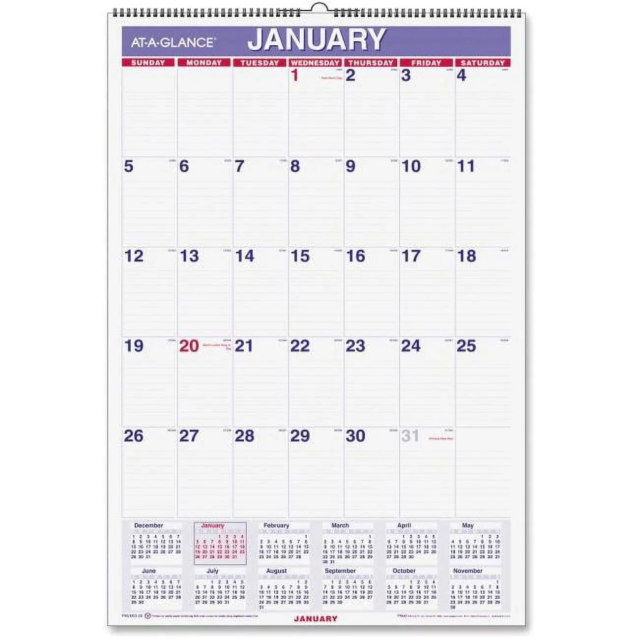 At A Glance 15.5 x 22 in. Laminated Monthly Wall Calendar 2017 - Erasable