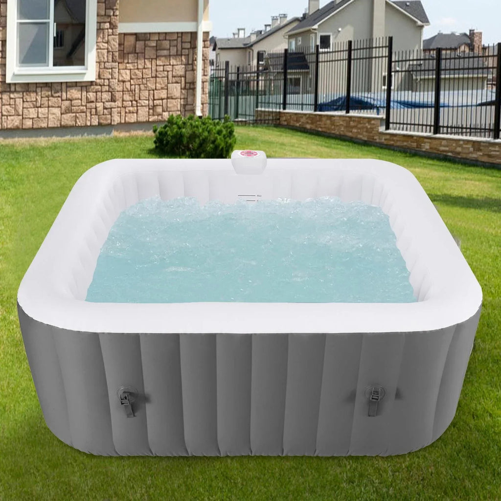 73''Inflatable Hot Tub, Outdoor Hot Tub for 6 Person Indoor Home Spa with Hidden Machine, 130 Massage Jets, Lockable Shield Storage Bag, Mat, Max 104℉, 910L Capacity