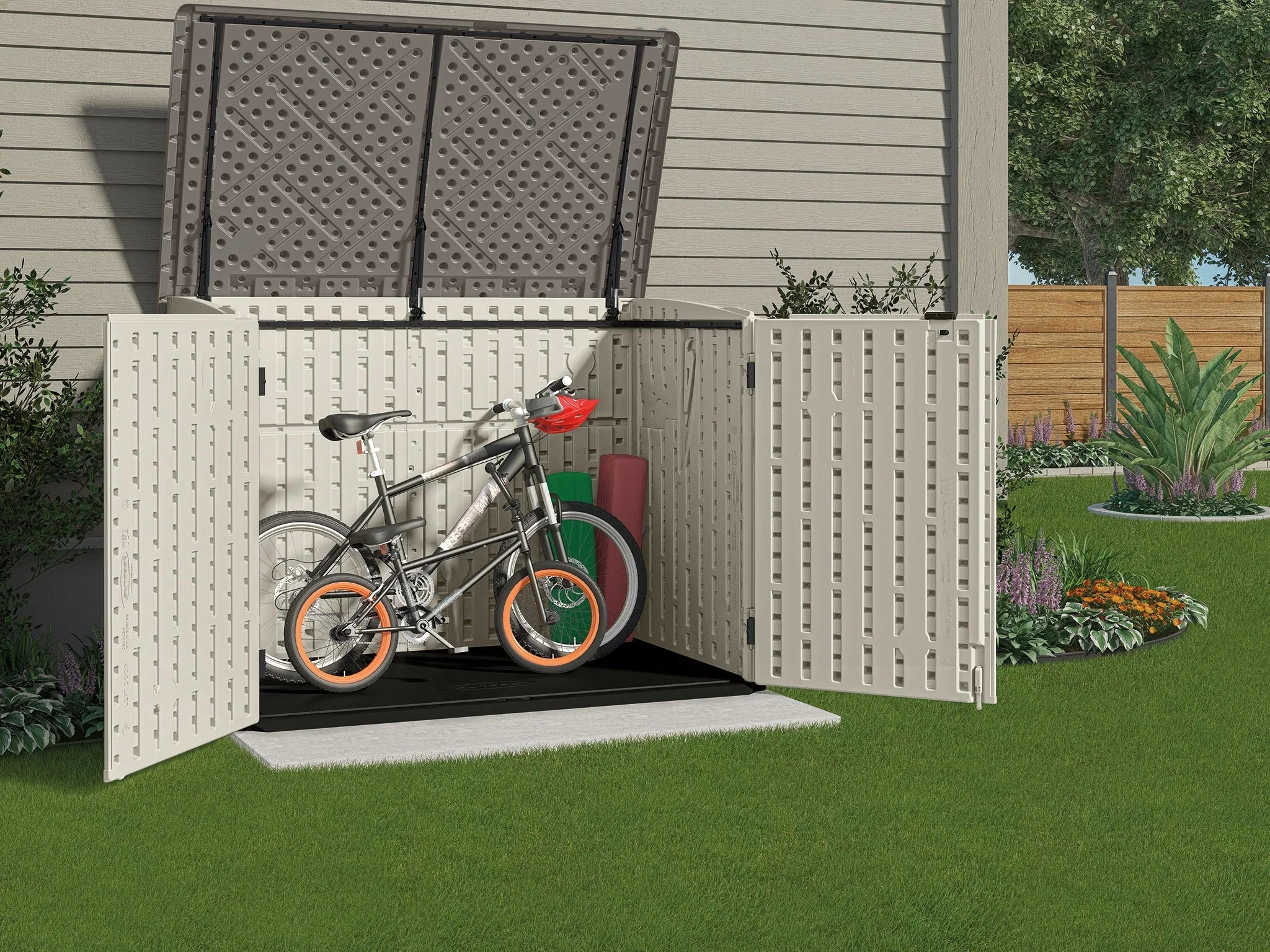 Suncast Plastic Storage Shed, Off-White and Gray, 44.25 in D x 52 in H x 70.5 in W