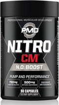 PMD Sports Nitro cm - Nitric Oxide with Agmatine Pre Workout Supplement - Muscle Growth Pre-Workout with L Arginine - Endurance Boost for Hardcore Exercise, Training, and Bodybuilding - (90 Capsules)