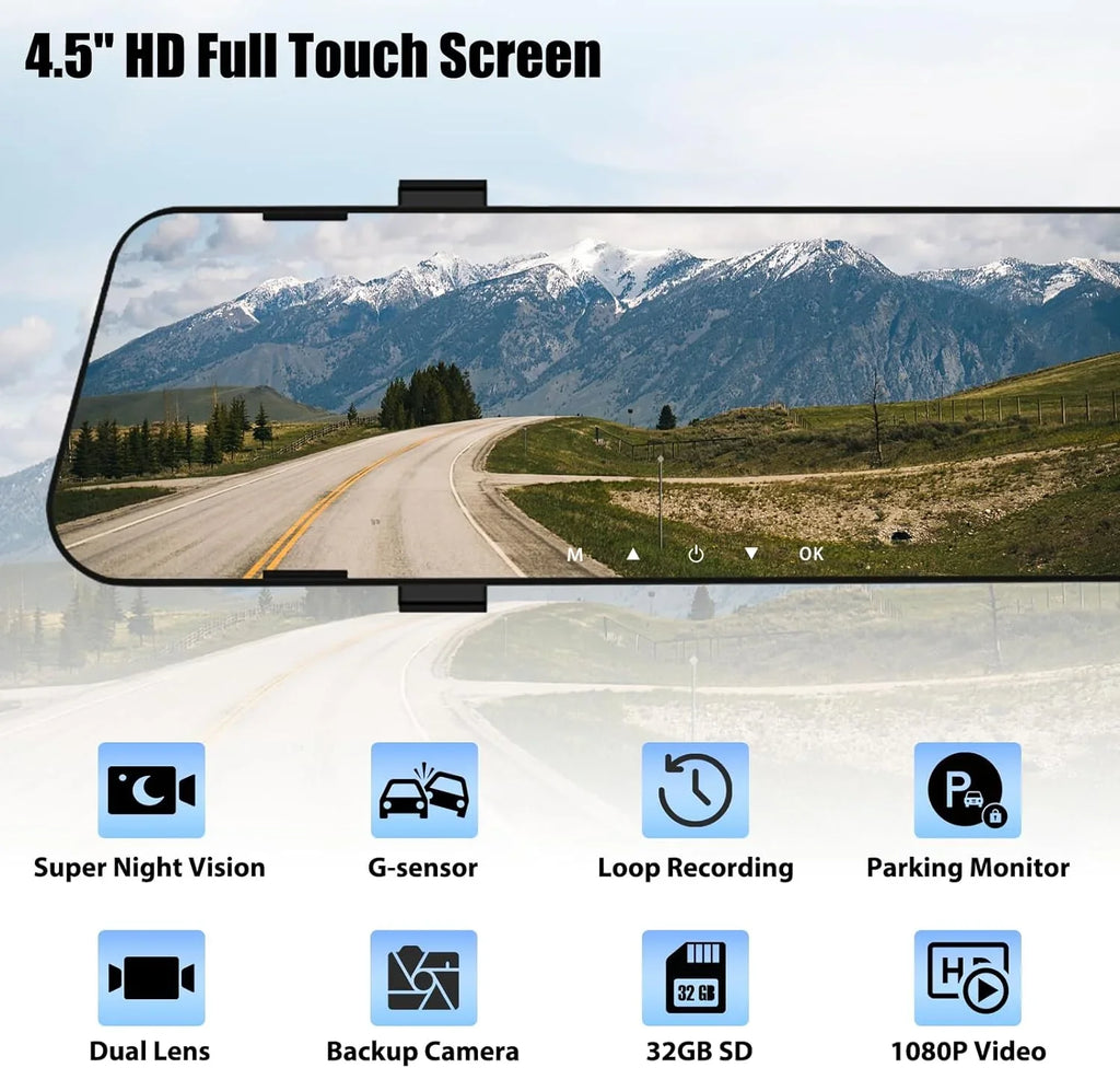 Mirror Dash Cam for Cars,4.5" Rear View Mirror 1080P Front and Rear View Dual Cameras,Super Night Vision,Parking