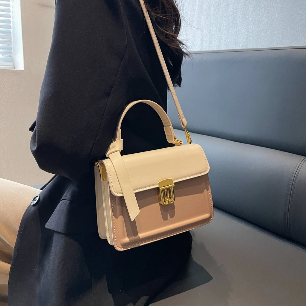 Junior Fastener Decor Handbag, Trendy Square Crossbody Bag, Faux Leather Flap Purse For Women (7.9*5.93*3.16) Inch