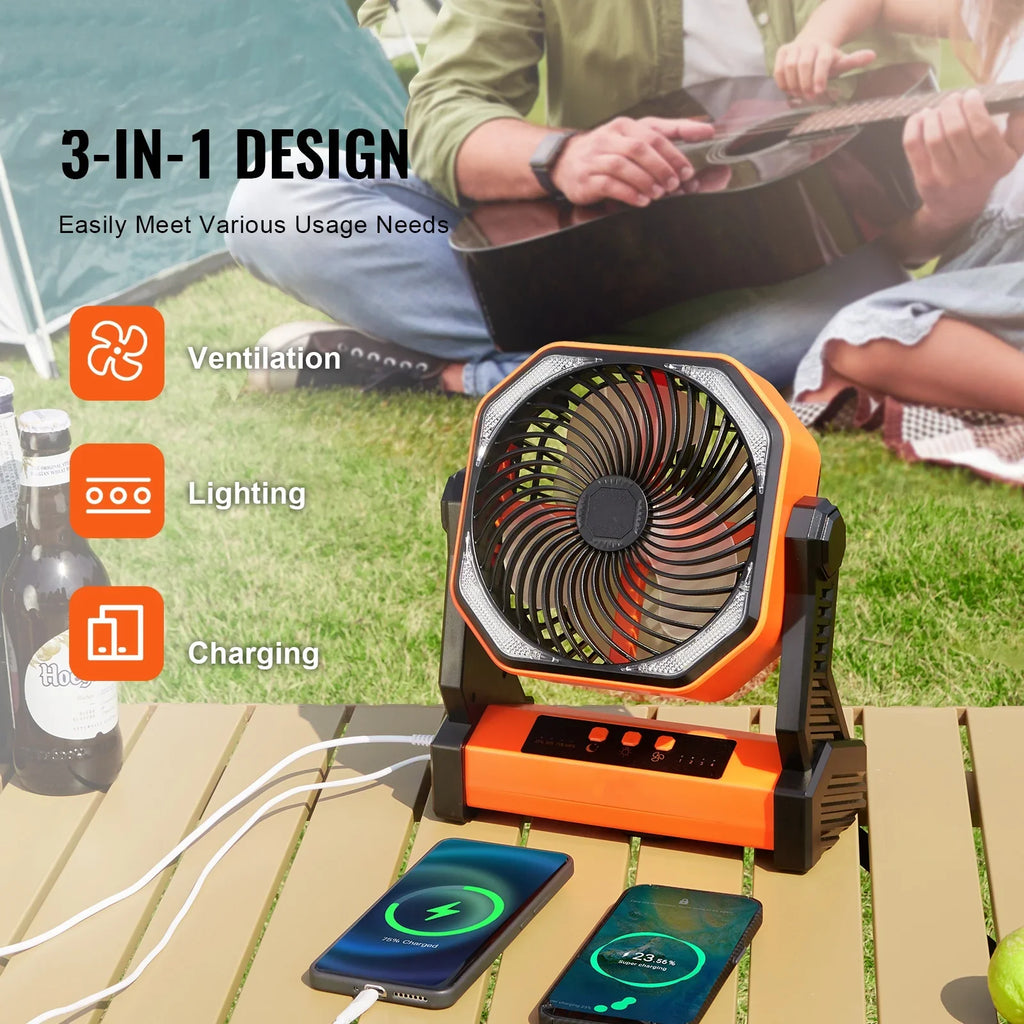 SKYSHALO 8 inch Portable Fan Rechargeable with LED Lantern 4 Speeds Adjustable