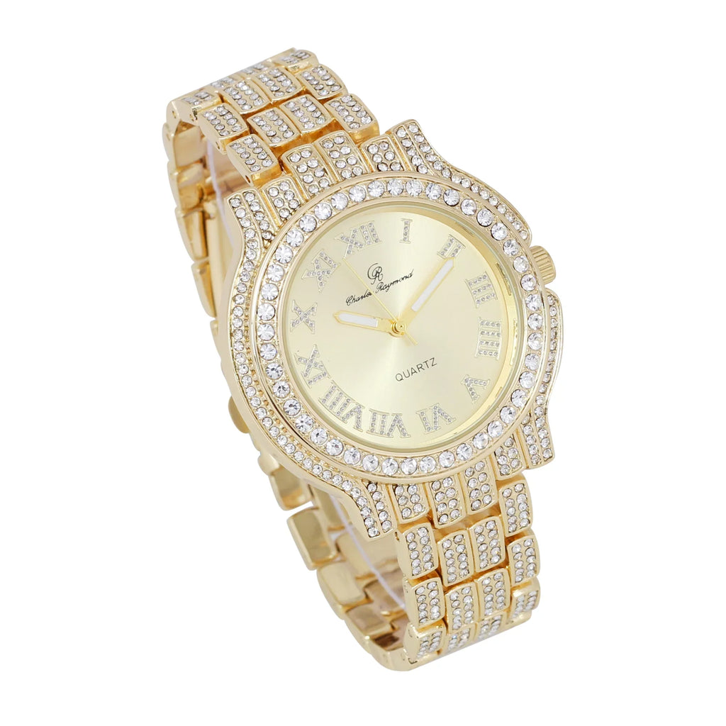 Women's Luxury Crystal Diamonds Iced Out Watch, a True Testament to blinged-Out Beauty and Timeless Glamour (L0504LA-T Classic-GLD)