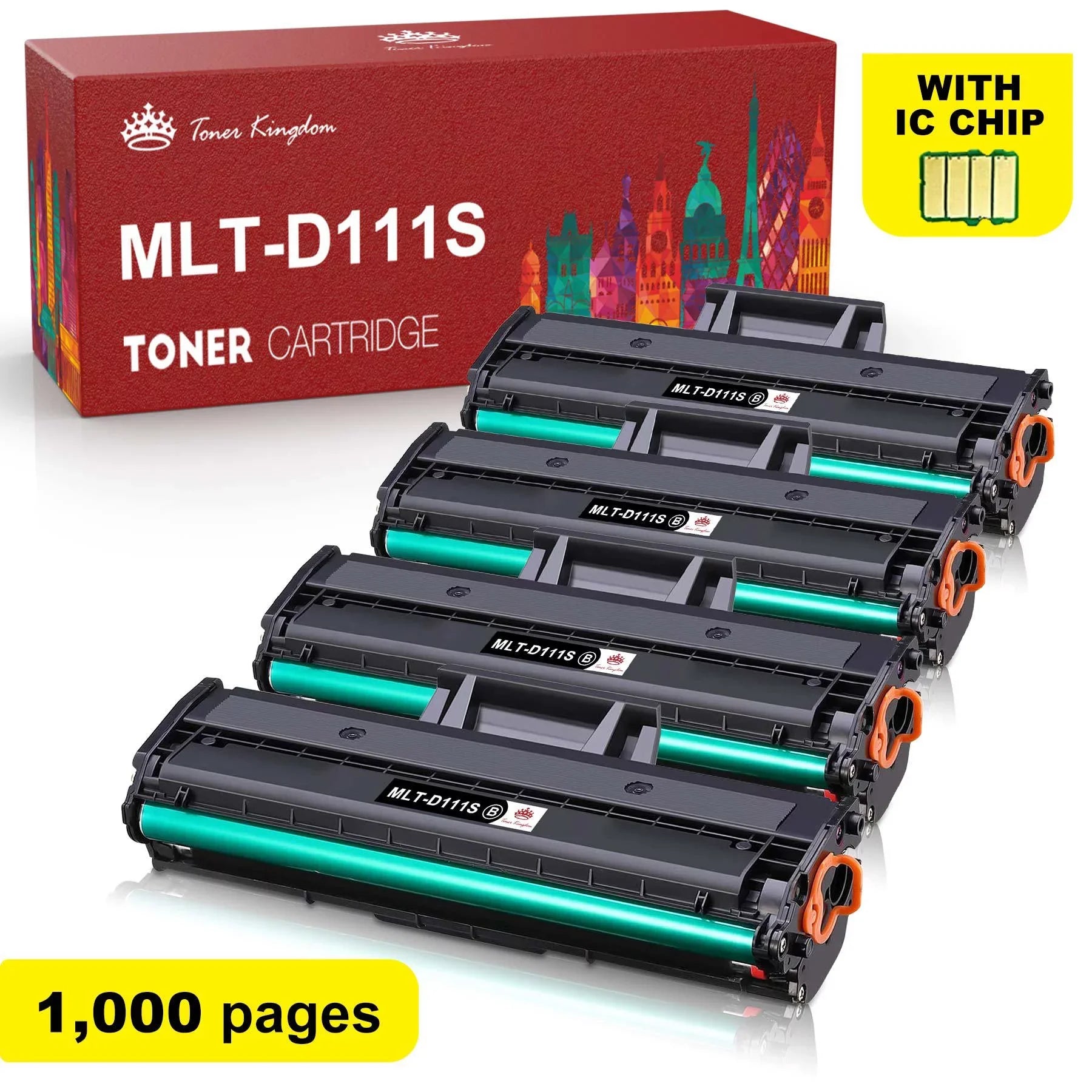 4-Pack MLT-D111S Fitting Toner Cartridge for Samsung MLT-D111S 111S High Yield Xpress SLM2020W M2022W M2070FW M2024 M2026W Printer (Black)