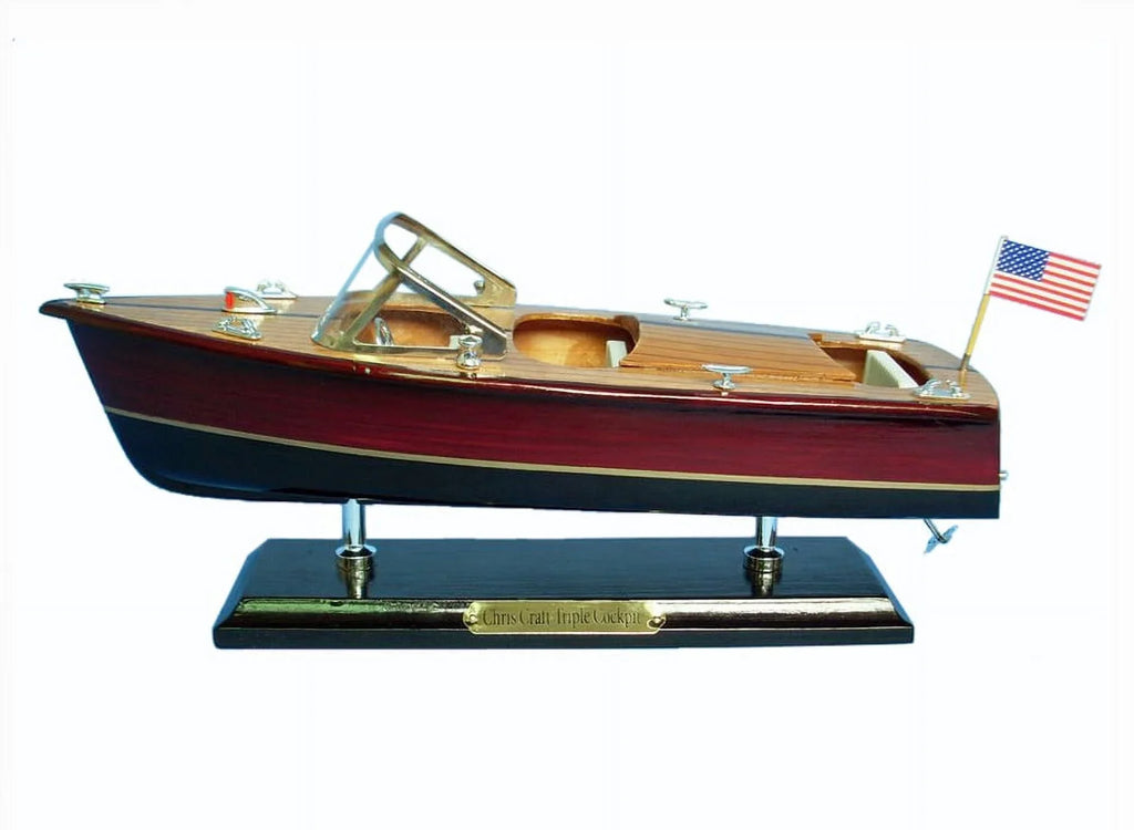 Handcrafted Model Ships Triple Cockpit 14 Chris Craft Triple Cockpit 14 in. Decorative Speed Ship