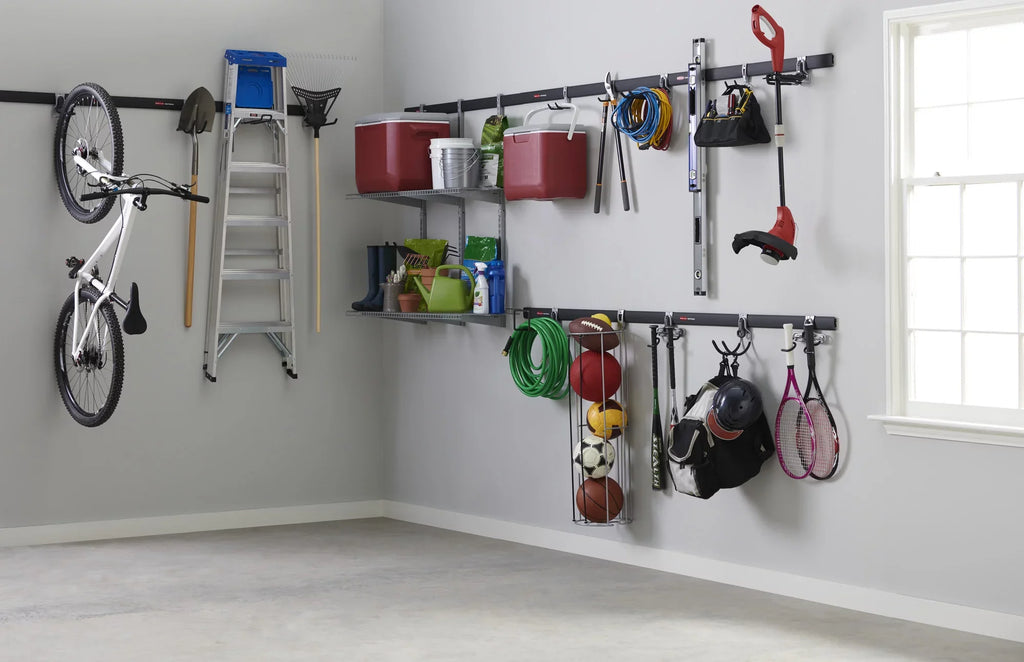 Rubbermaid Fast Track Garage 9-Piece Steel Wire Shelf Starter Kit, Track Storage System