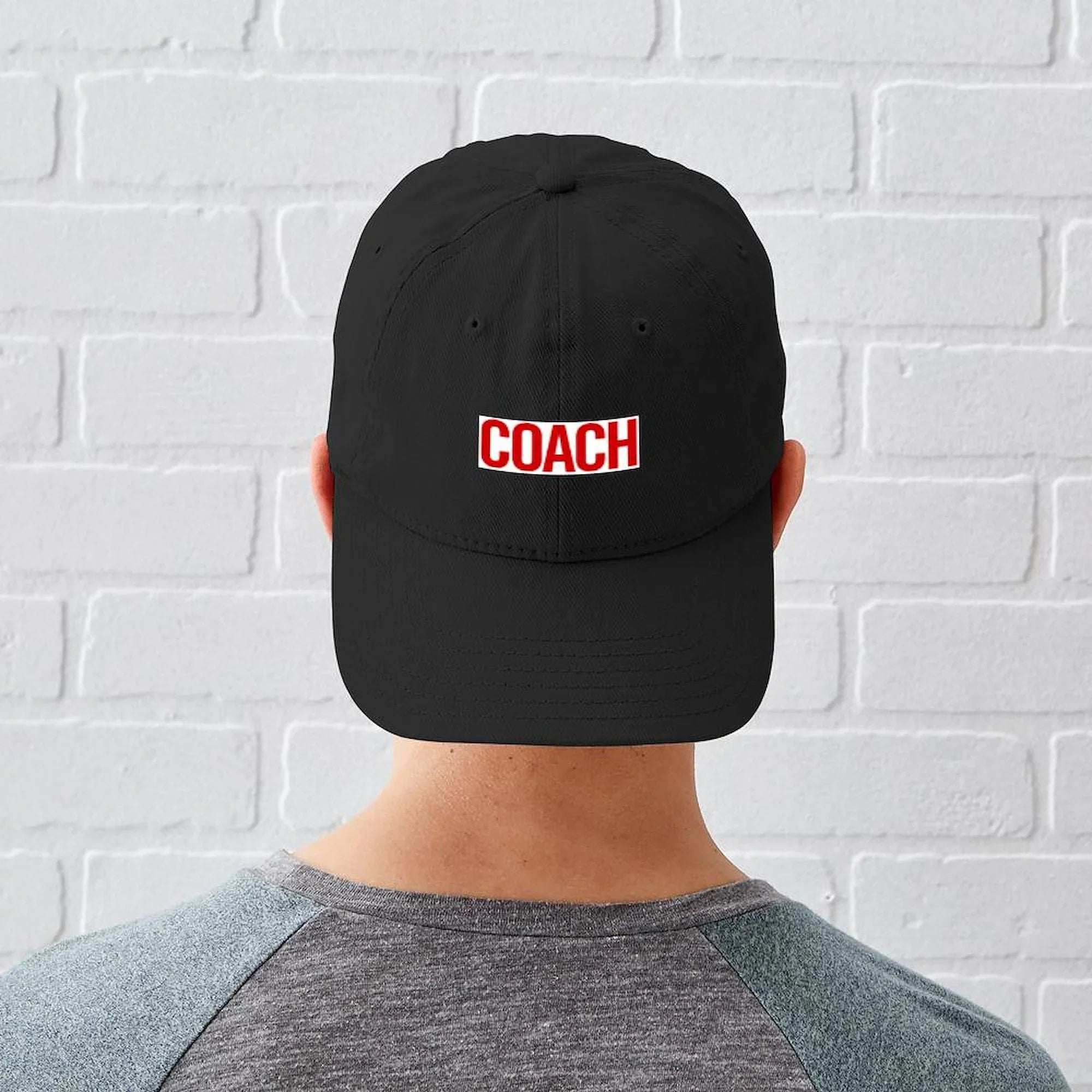 CafePress - Coach (Red) Black Cap - Printed Adjustable Cotton Canvas Black Baseball Hat