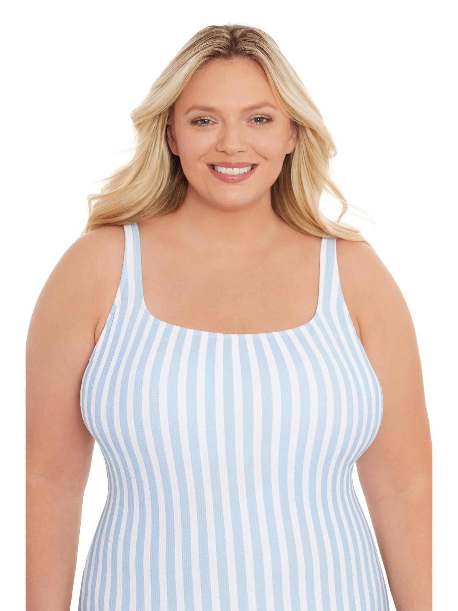Time and Tru Women's Pique Square Neck One Piece Swimsuit, Sizes XS-3X