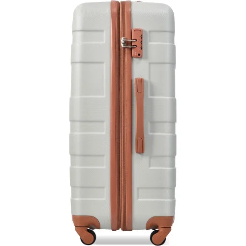 Luggage Sets New Model Expandable ABS Hardshell 3pcs Clearance Luggage Hardside Lightweight Strong Suitcase sets Spinner Wheels Suitcase with TSA Lock 20''24''28''( Light Grey and Brown)