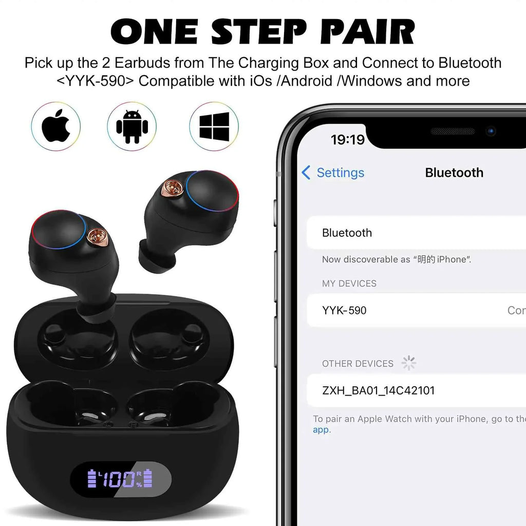 UrbanX True Wireless Bluetooth Earbuds + Charging Case, Black, Dual Connect, IPX5 Water Resistance, Bluetooth 5.2 Connection, Balanced, Bass Boost Fitting with Lenovo Tab V7