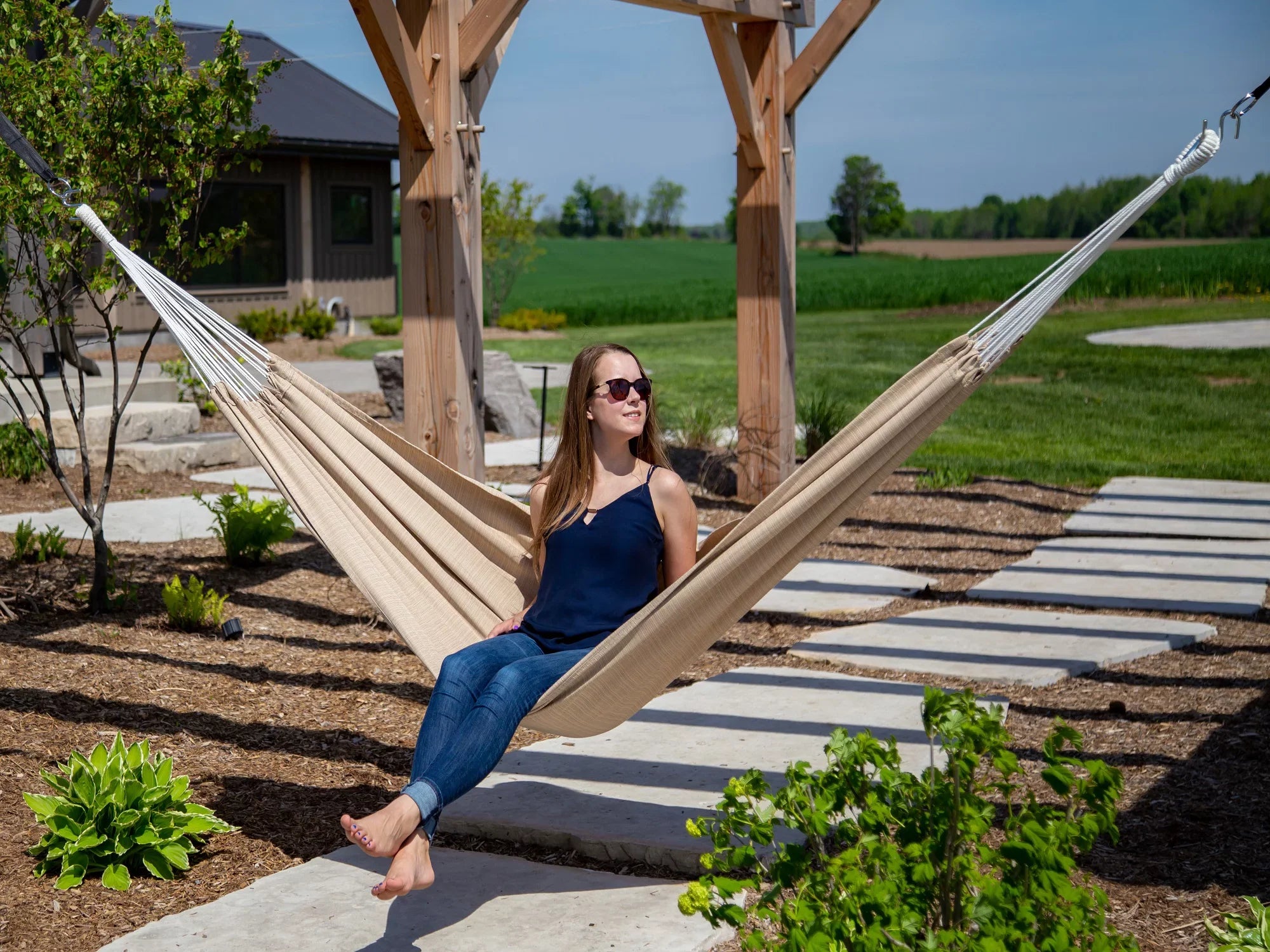 The Hamptons Collection 144” Tan Two Person Outdoor Brazilian Sunbrella Hammock