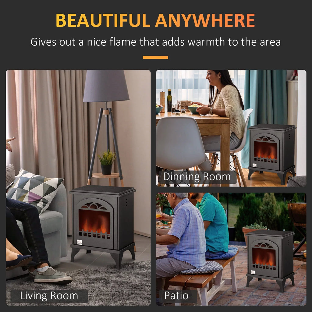 HOMCOM Ethanol Fireplace, 9.75" Freestanding Stove Heater 0.4 Gal Max 470 Sq. Ft., Burns up to 3 Hours, Black