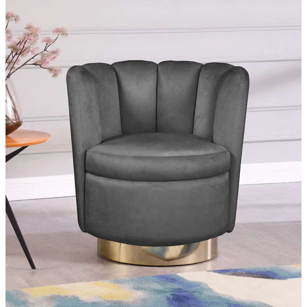 Homestock Seaside Serenity Velvet Upholstered Accent Chair with Long-lasting Gold Steel Swivel Base, 30-inch W x 27-inch D x 31-inch H